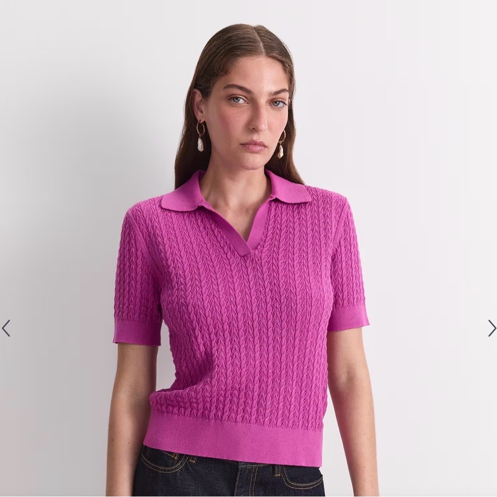 Bright Pink Cable Knit‎ Short Sleeve Polo
